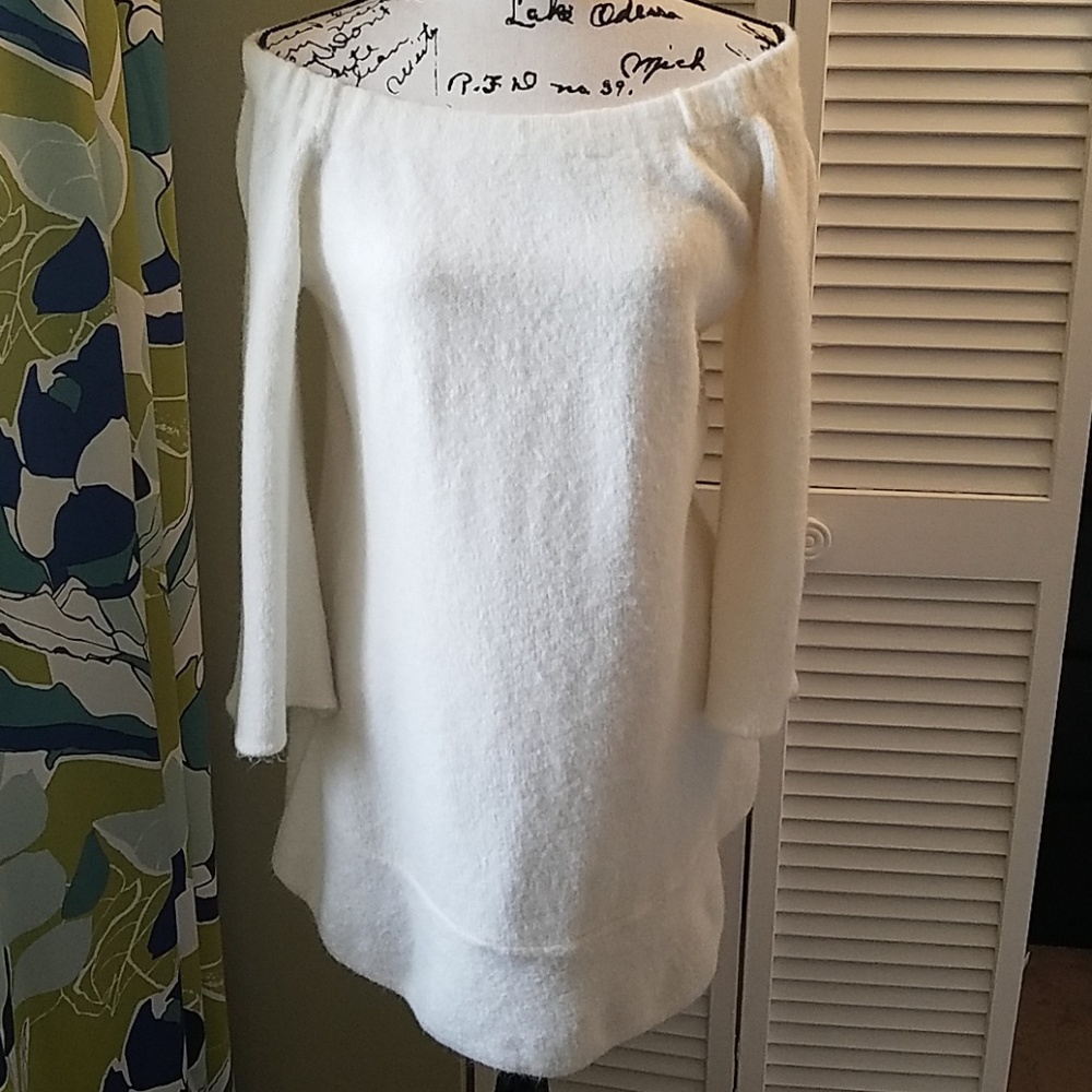 Ivory white mohair-like sweater tunic bell
